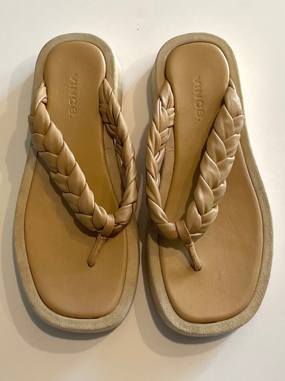 VINCE Nita Braided Leather/Suede Platform Sandal in Tan Size 5.5